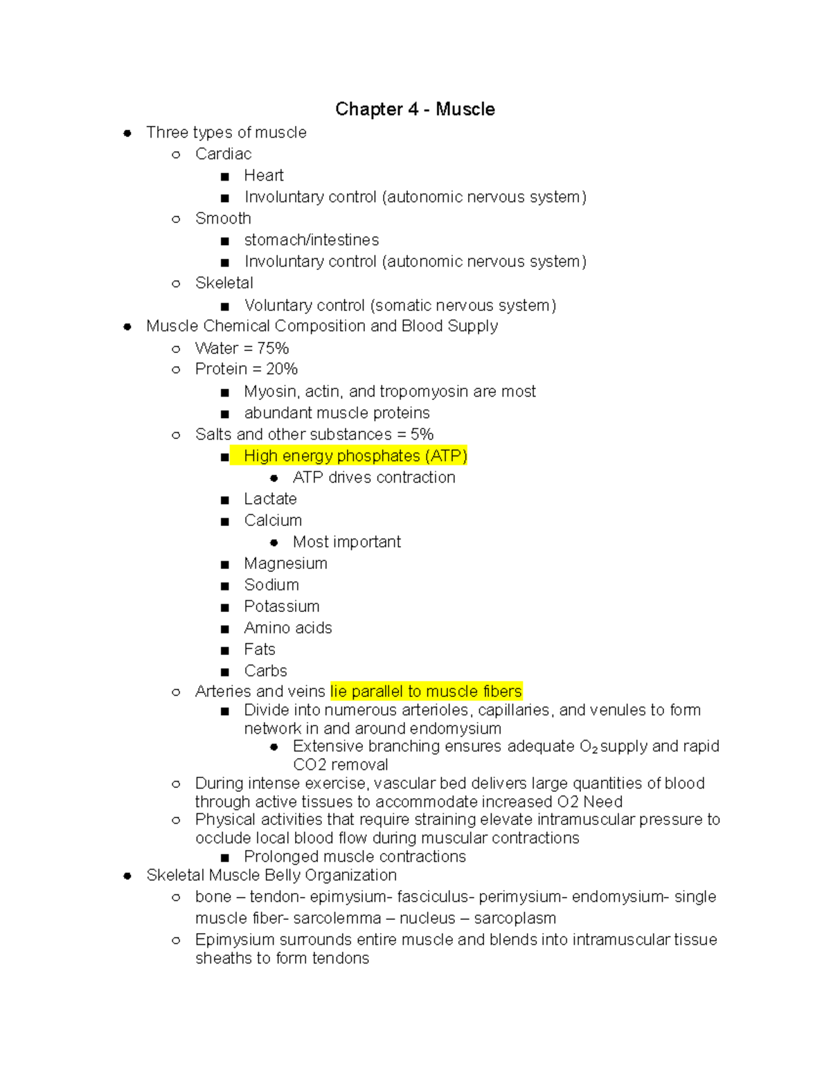 Chapter 4 - Muscle Lecture Notes - Chapter 4 - Muscle Three types of ...