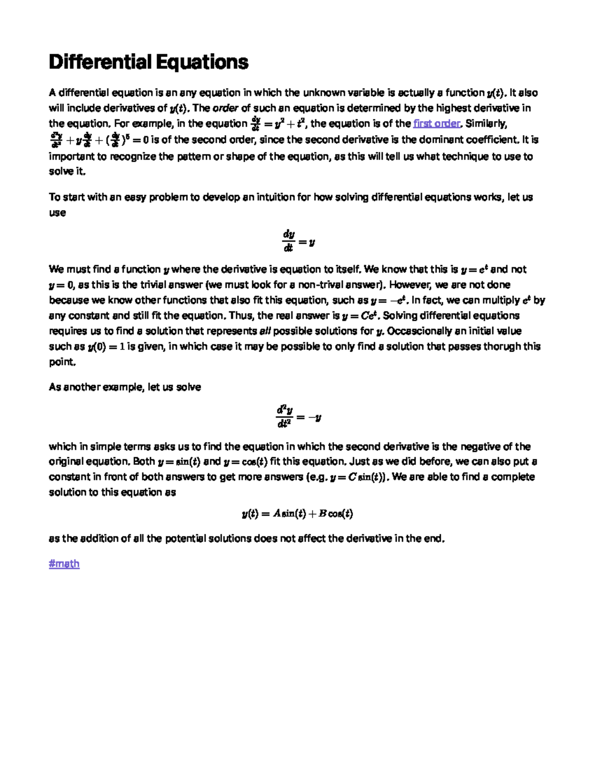 Differential Equations It also will include derivatives of. The order