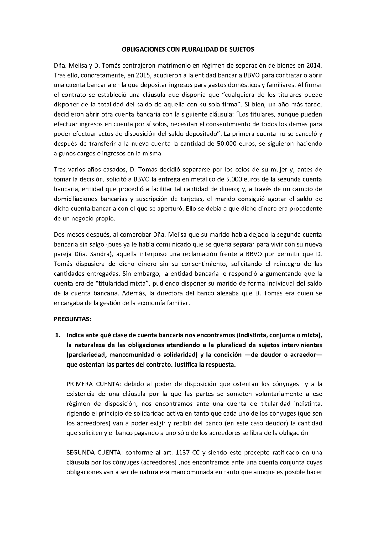 P3 Obligaciones Con Pluralidad De Sujetos Obligaciones Con Pluralidad De Sujetos Dña Melisa Y 2494