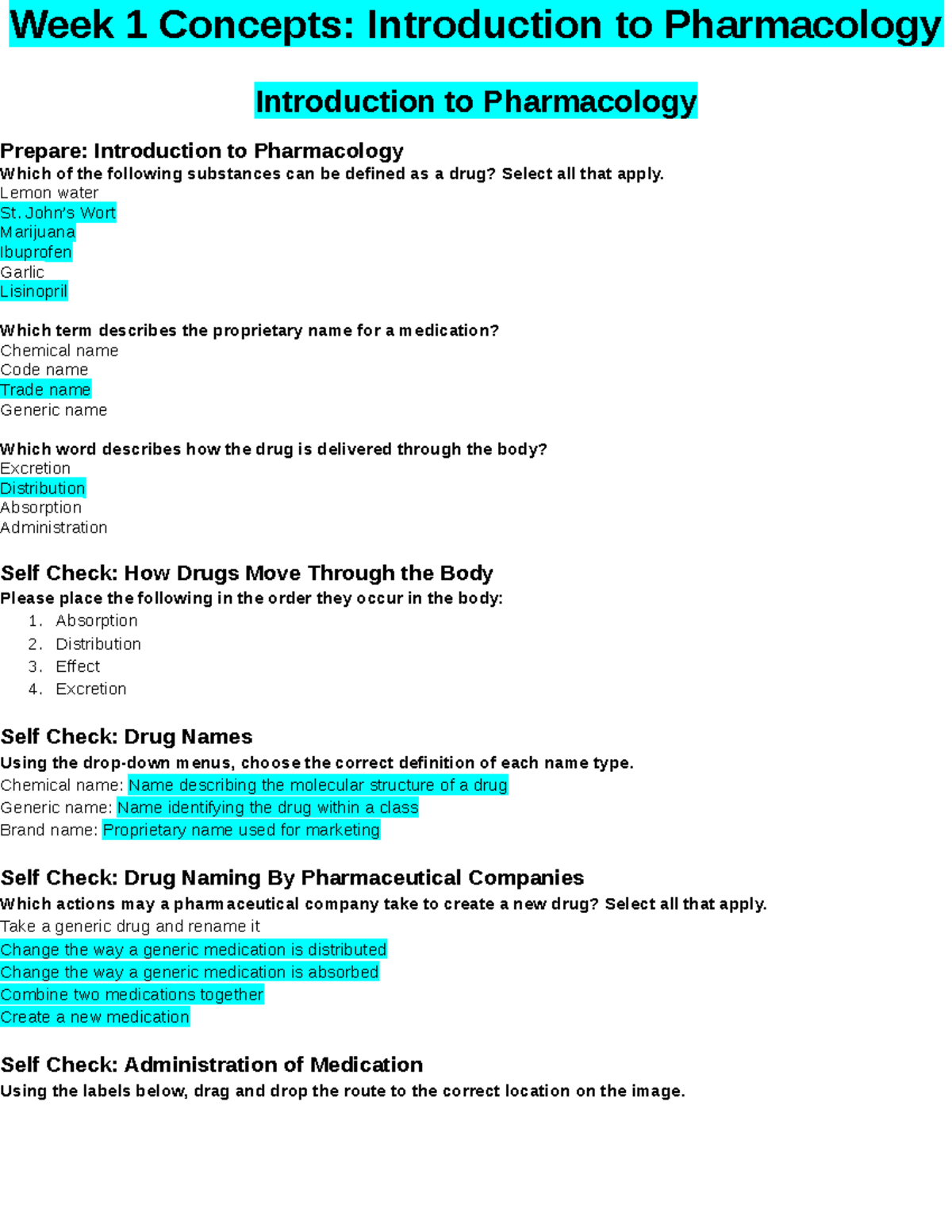 Nr293 Pharmacology For Nursing Practice Week 1 Concepts - Week 1 