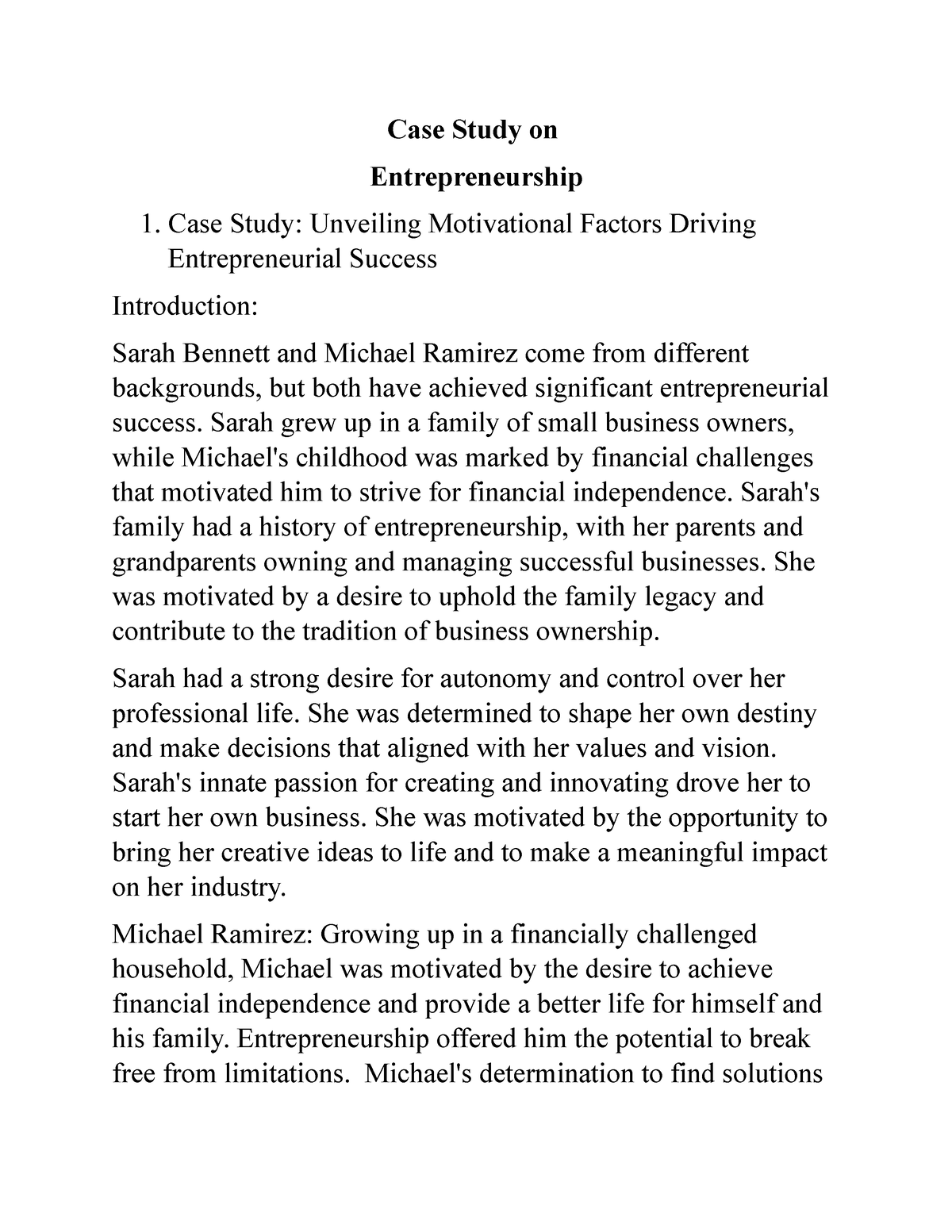 a case study on entrepreneurship