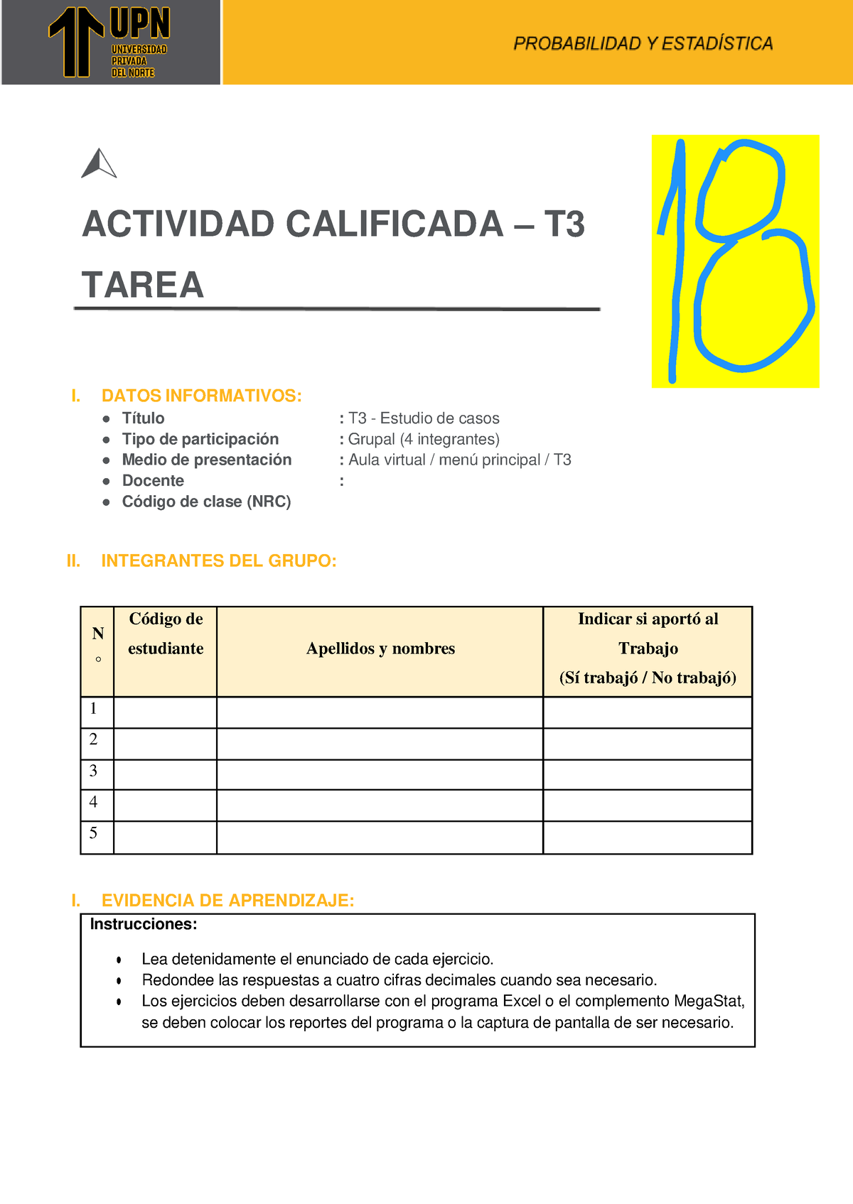 T3 Probabilidad Y Estadística - ACTIVIDAD CALIFICADA – T TAREA ...