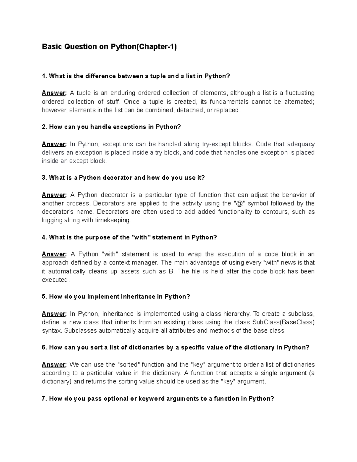 Basic Question on Python-Class 1 - Basic Question on Python(Chapter-1 ...