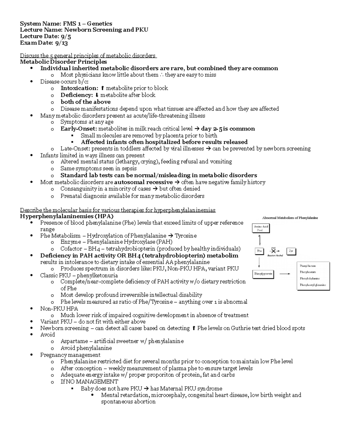 9:5 Newborn Screening and PKU - System Name: FMS 1 – Genetics Lecture ...