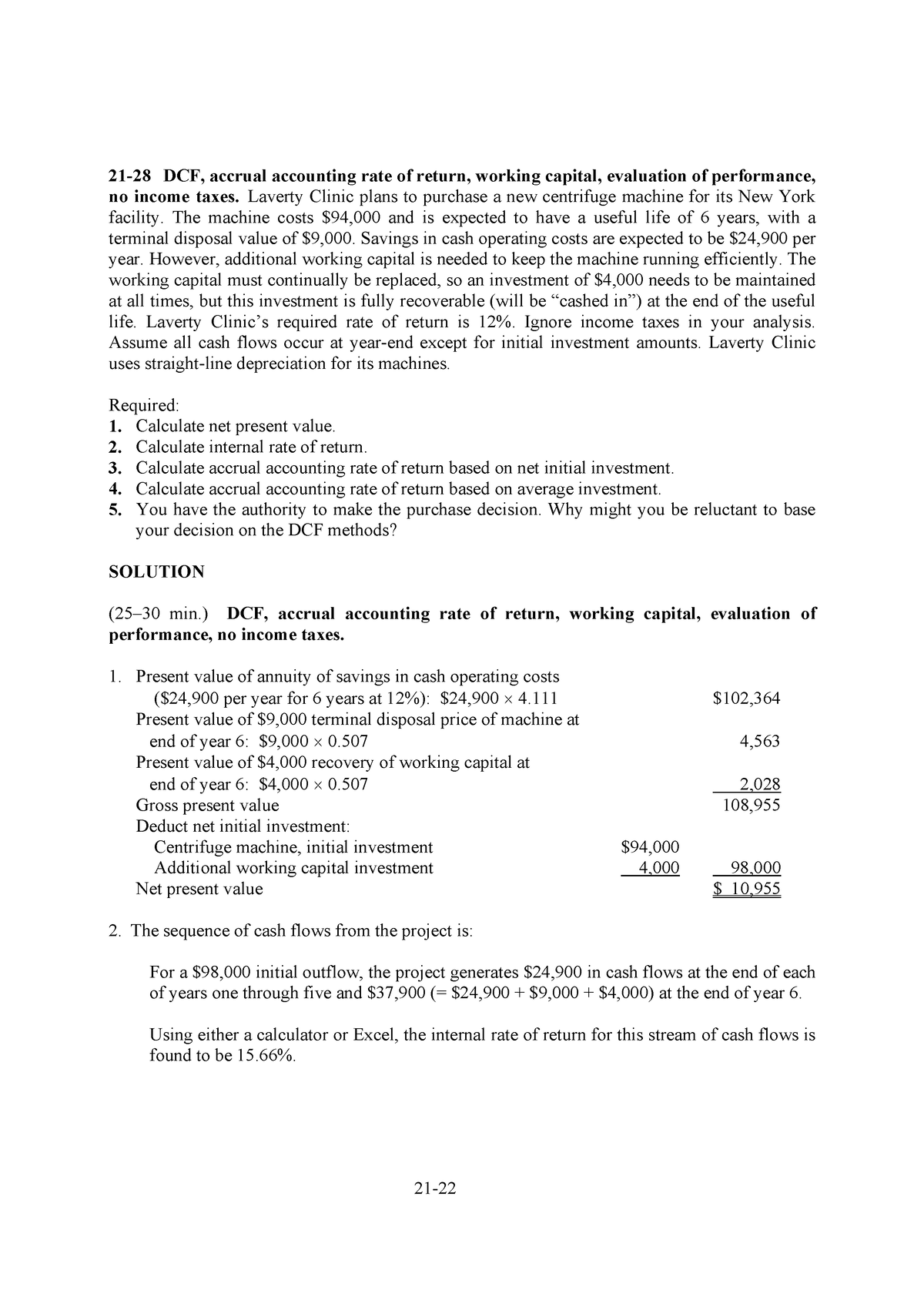 E21-28, P21-34 en P21-35 - 21-28 DCF, accrual accounting rate of return ...