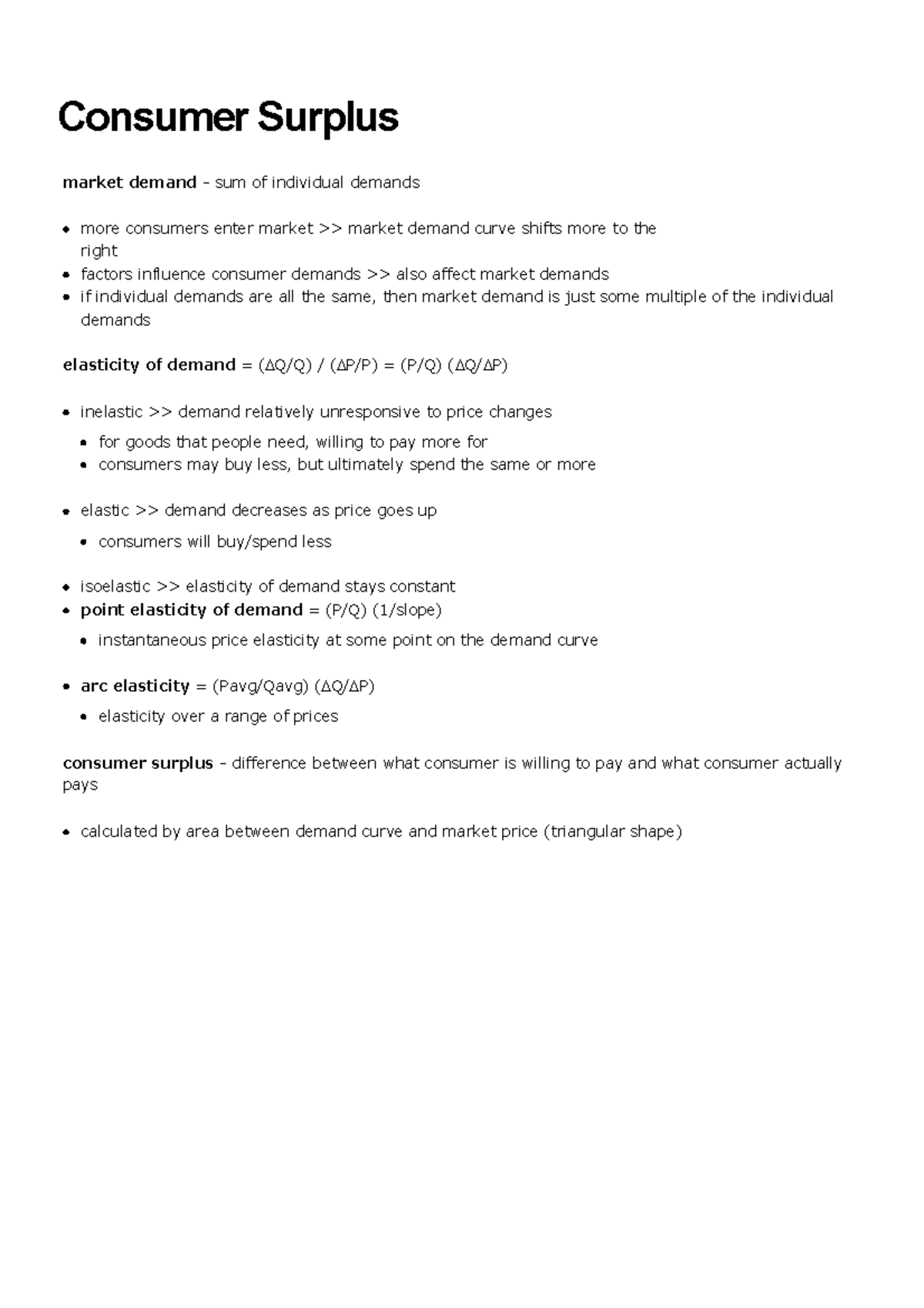 Consumer Surplus - market demand - sum of individual demands more ...