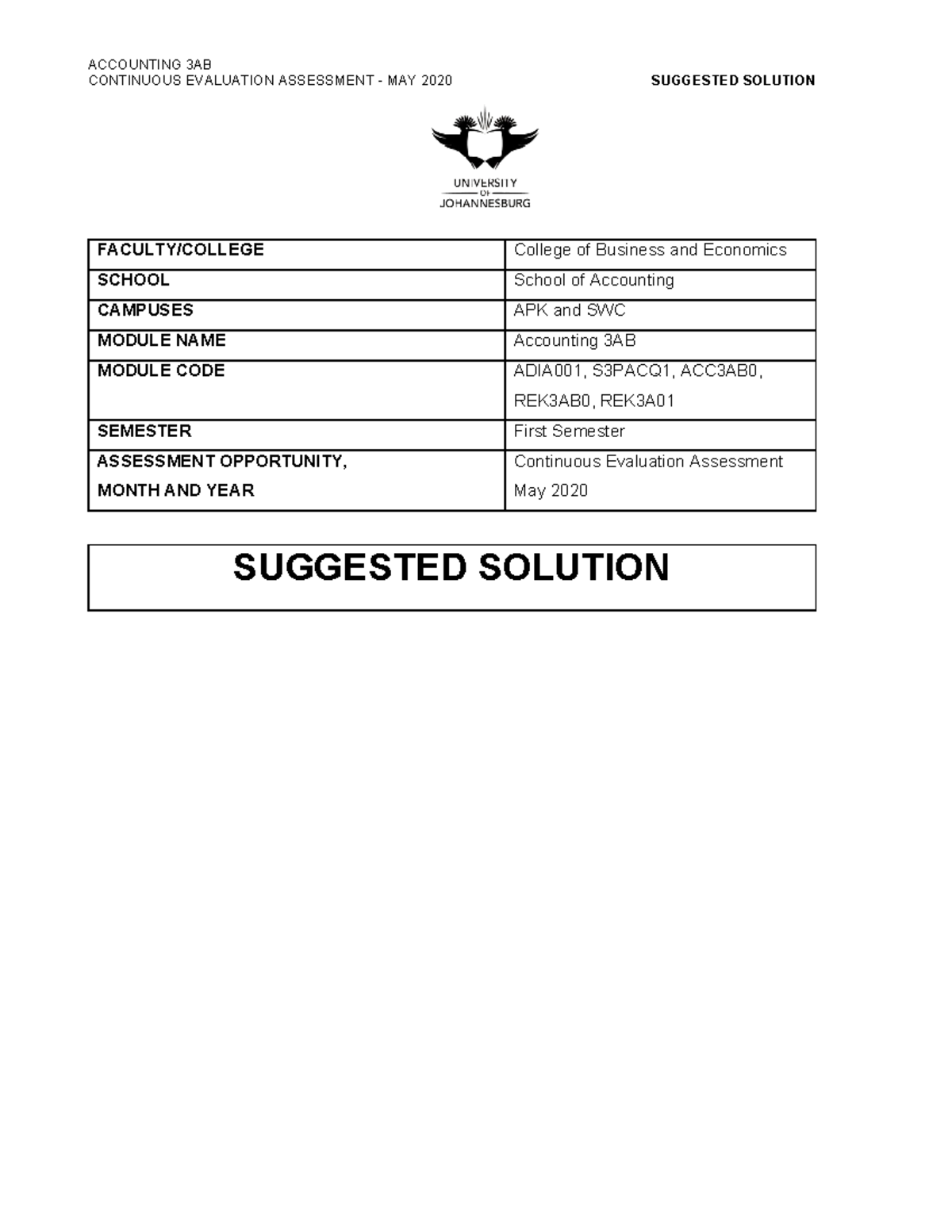 AO2 Suggetsed Solution - CONTINUOUS EVALUATION ASSESSMENT - MAY 2020 ...