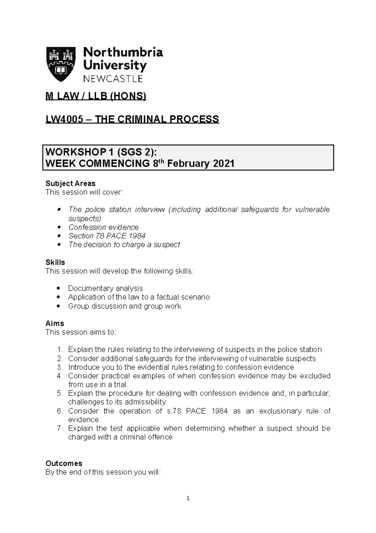 LW4005 CP W1 Ans - CP Workshop 1 Ans - M LAW / LLB (HONS) LW4005 – THE ...