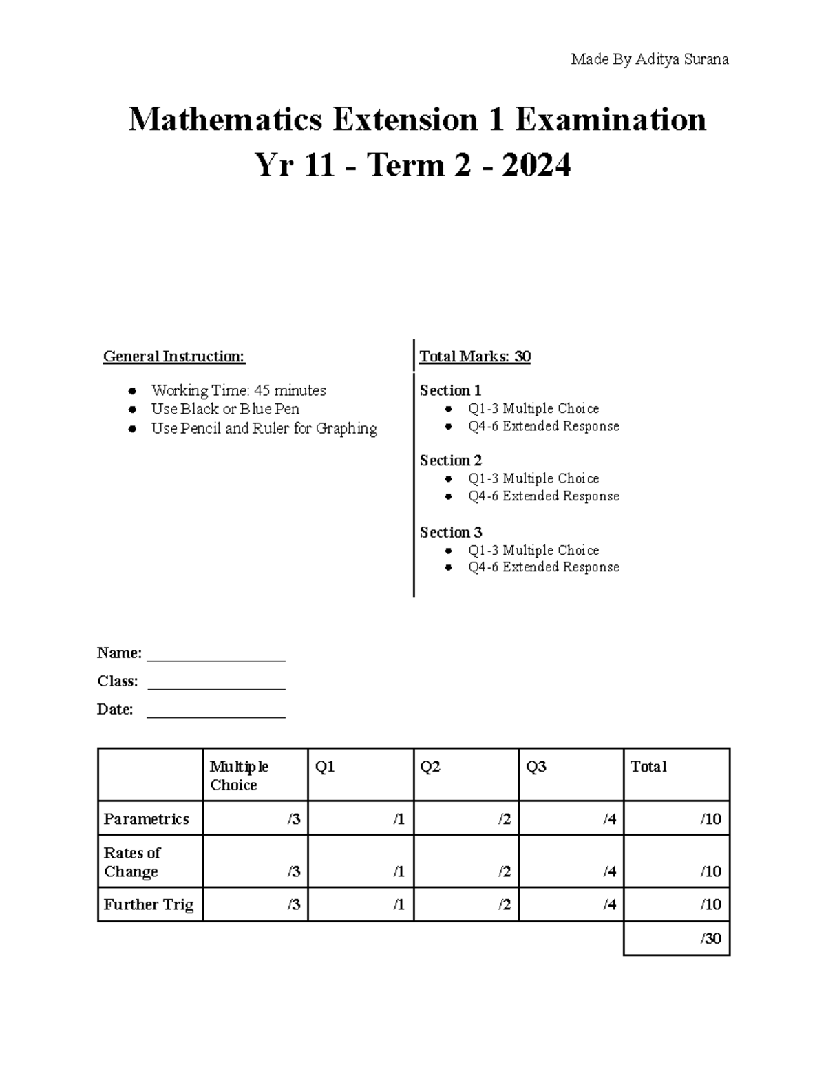 Maths Ext Assessment - Assignment to create fake Exam on Related Rates ...