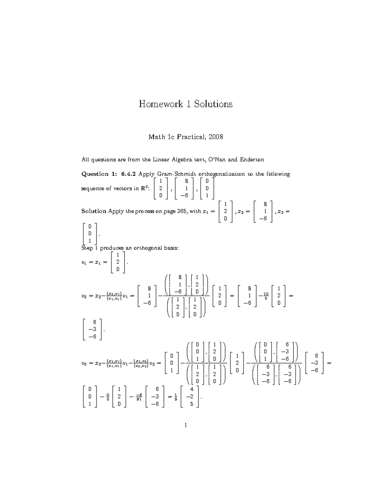 Sol1Ma1c Prac 08 - Gram-Schmidt Algorithm - Homework 1 Solutions Math ...