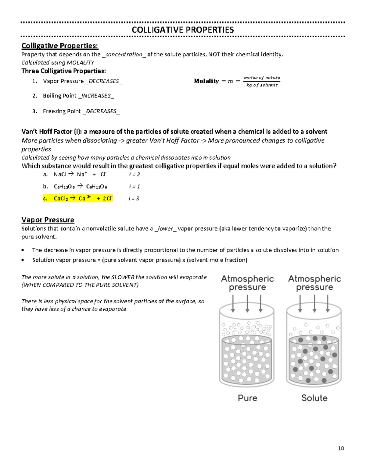 Notes-+Colligative+Properties - 10 COLLIGATIVE PROPERTIES Colligative ...