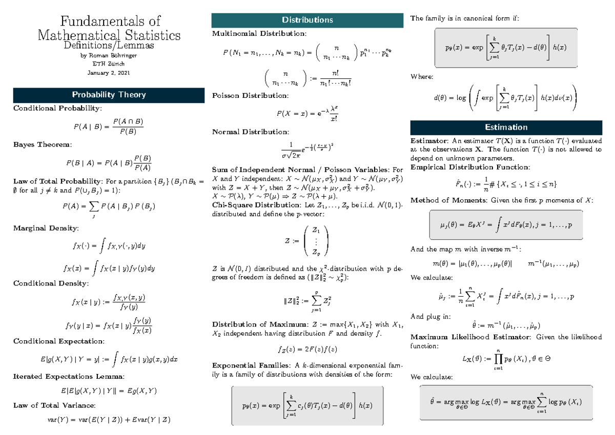 Summary Fundamentals of Mathematical Statistics - Fundamentals of ...