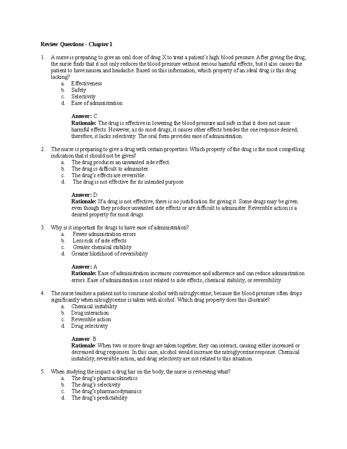 Pharm Module 1 Review Questions Review Questions Chapter 1 A nurse