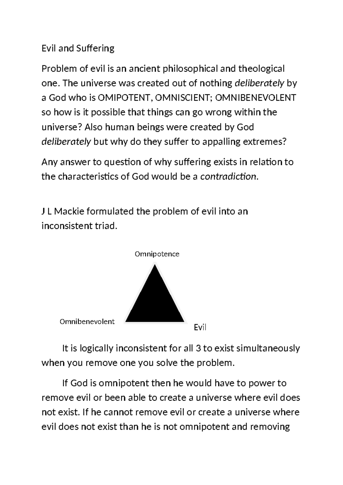 Evil and Suffering Revision notes - Omnipotence Omnibenevolent Evil ...