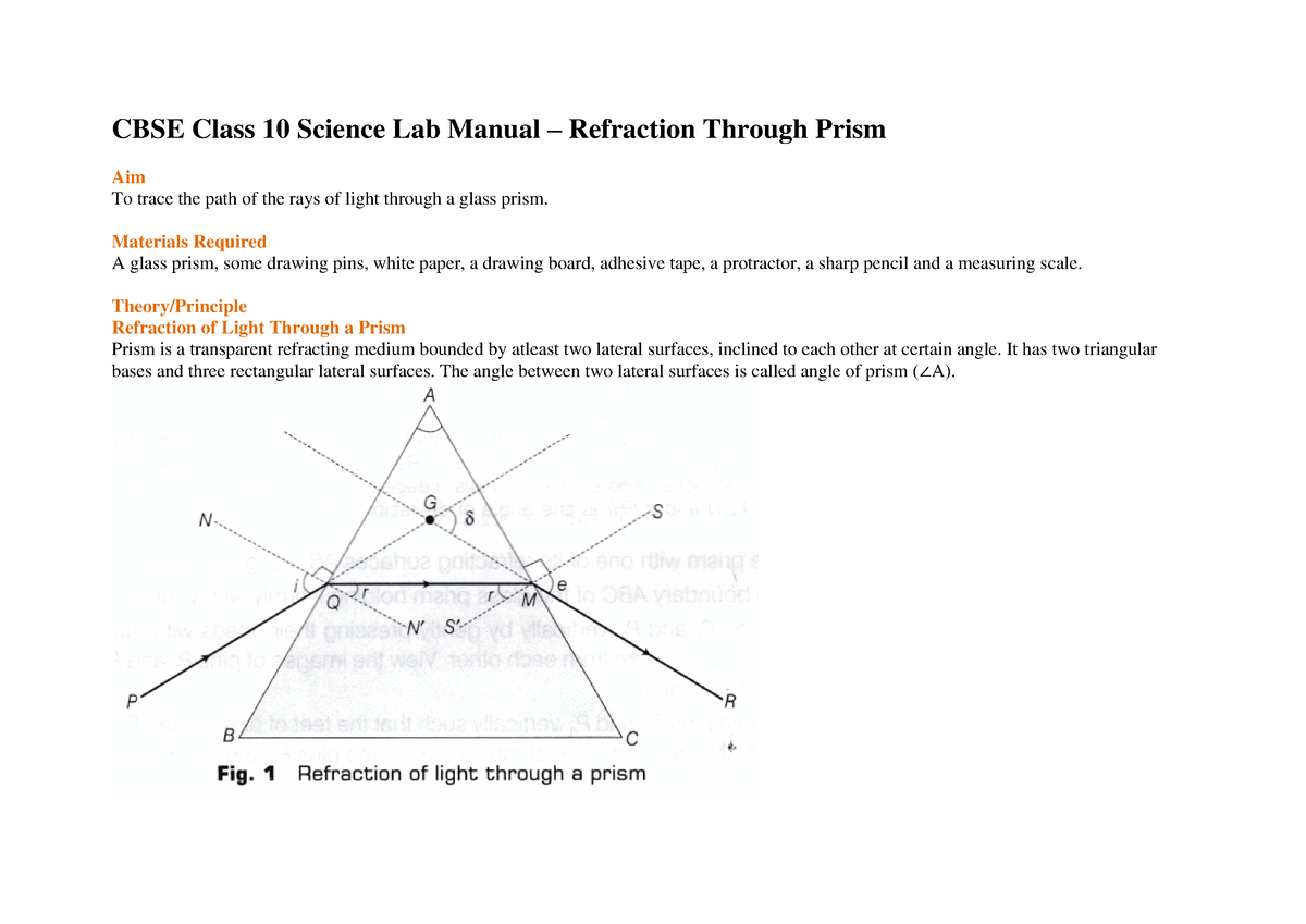 CBSE Class 10 Science Lab Manual – Refraction Through Prism - Materials ...