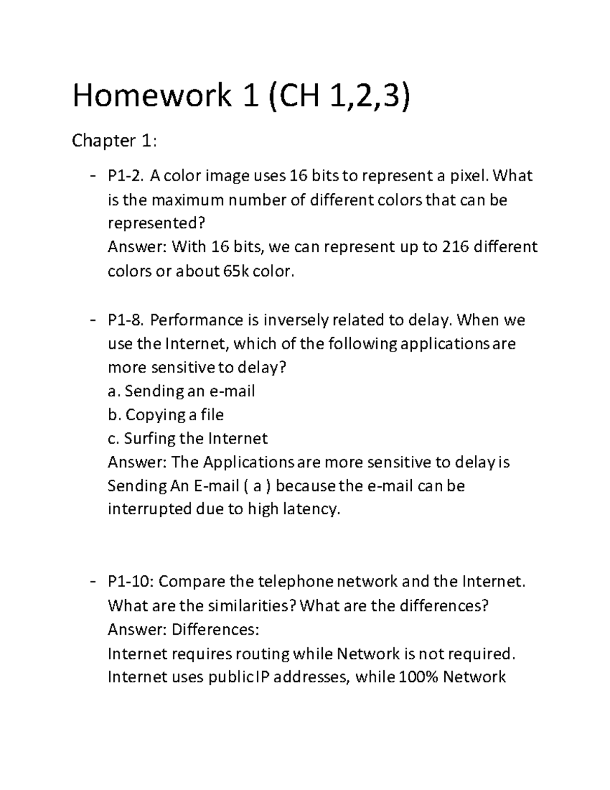 Homework 1 Answer sheet of the Data Communications and Networking