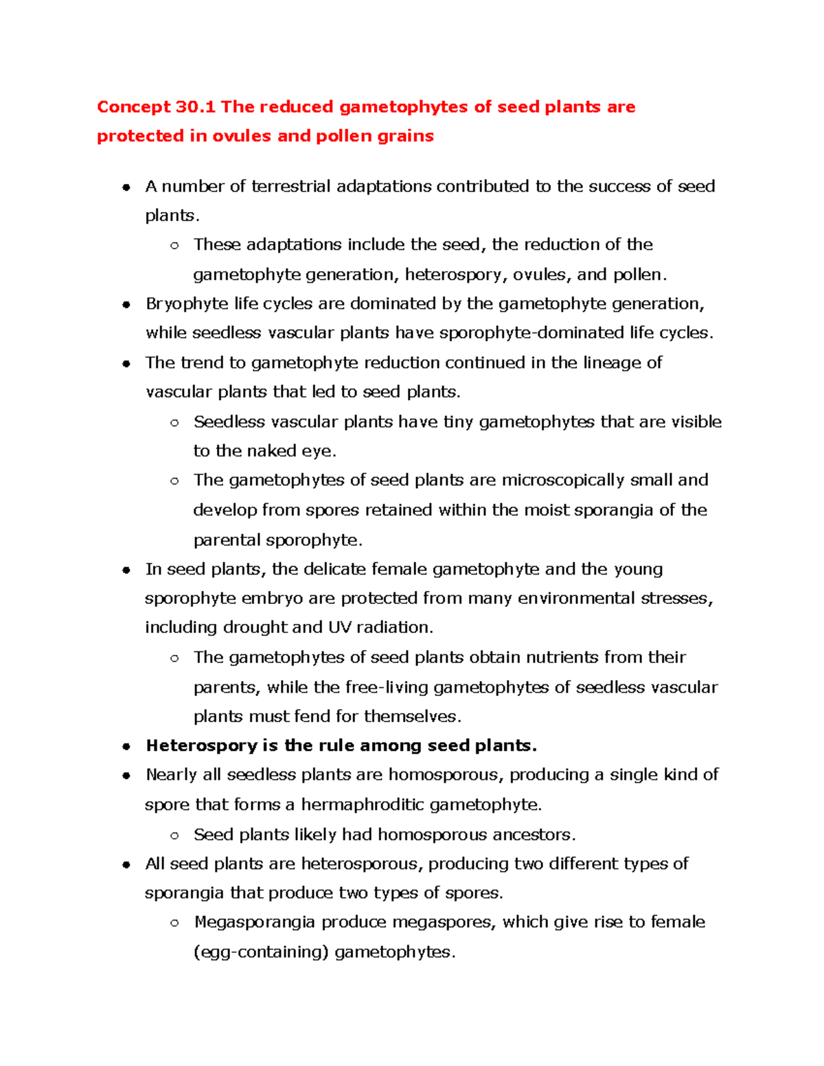 Concept 30.1 The reduced gametophytes of seed plants are protected in