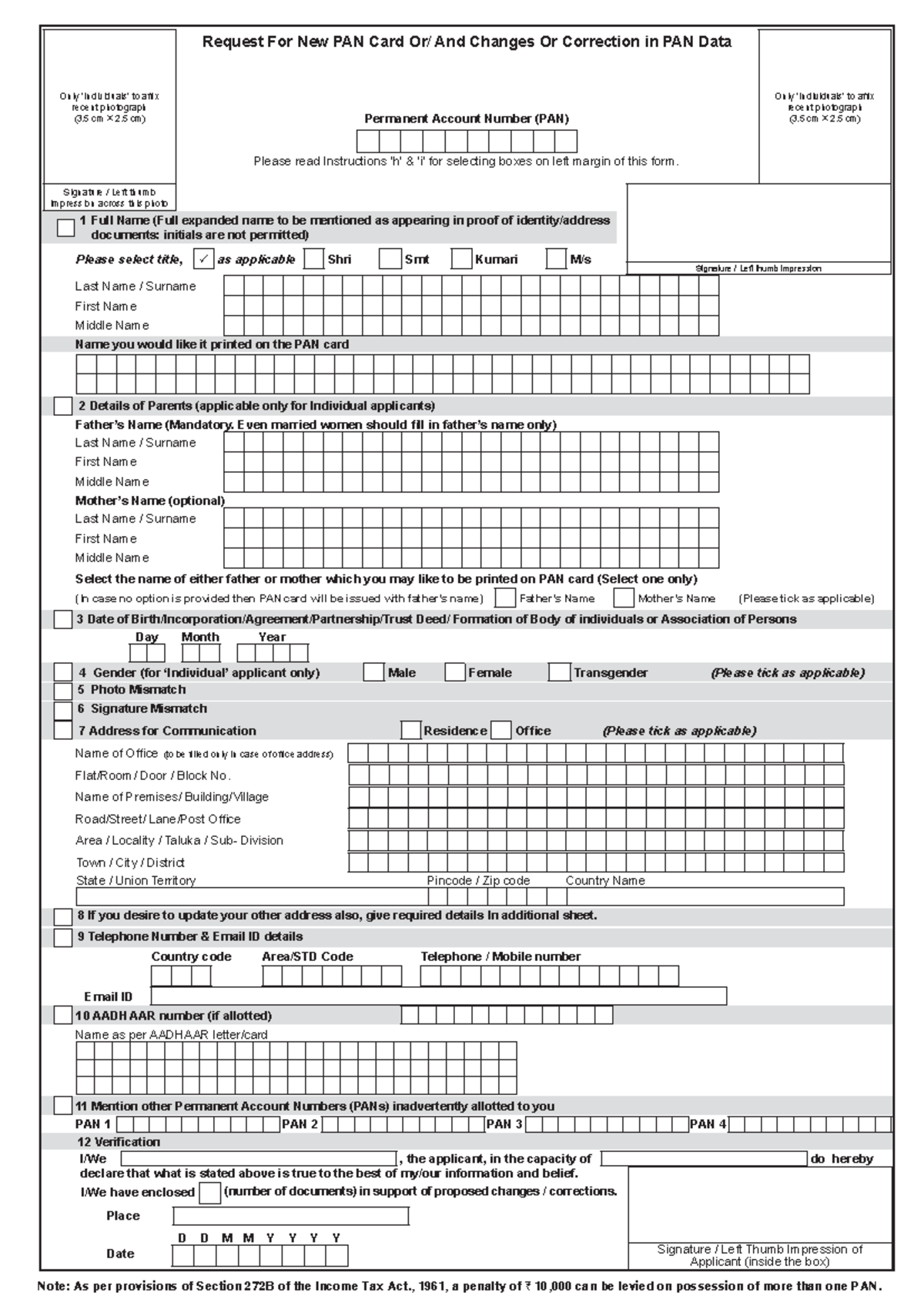 Form CR - No description - Request For New PAN Card Or/ And Changes Or ...