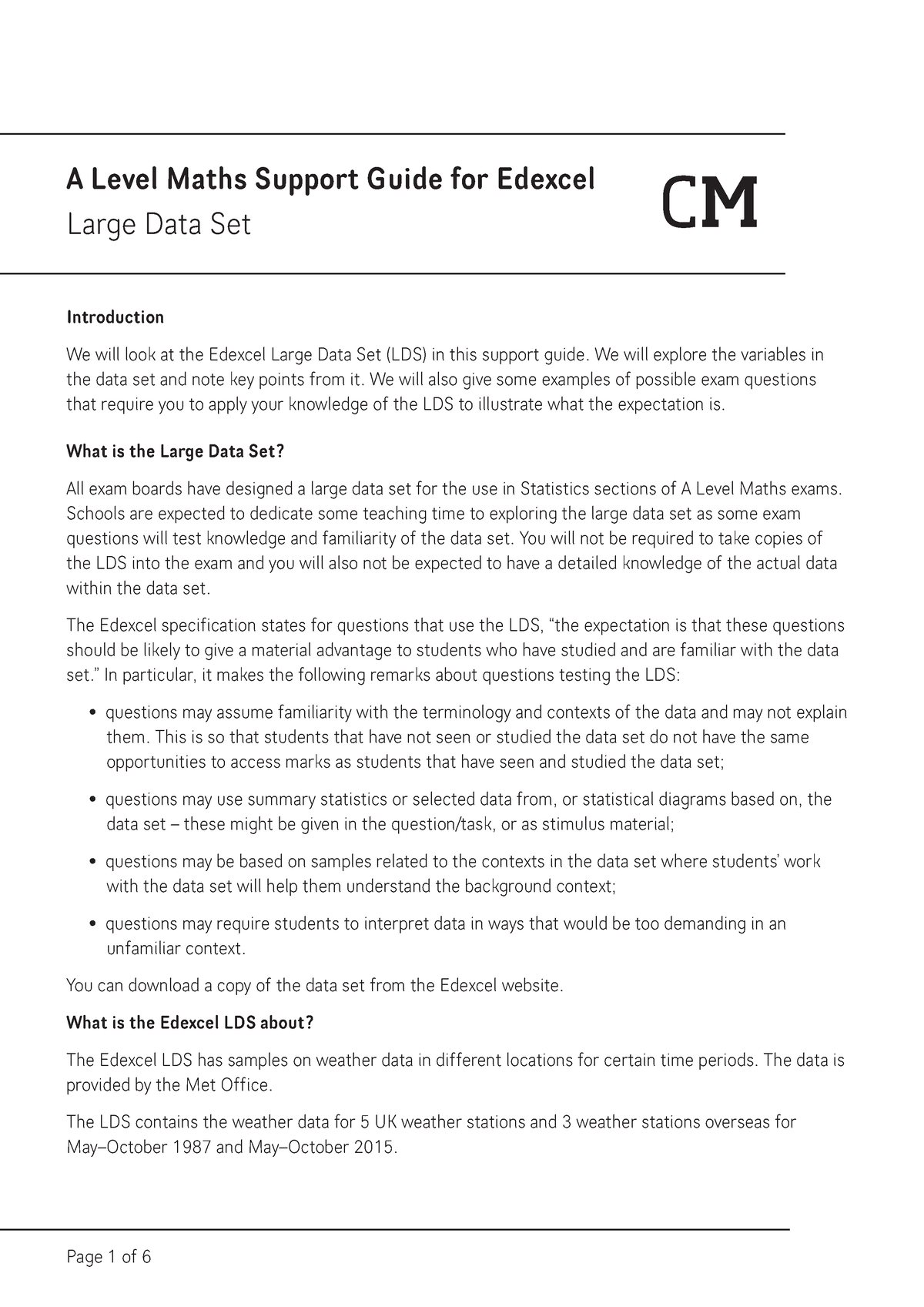 Large Data Set Guidance - CM A Level Maths Support Guide For Edexcel ...