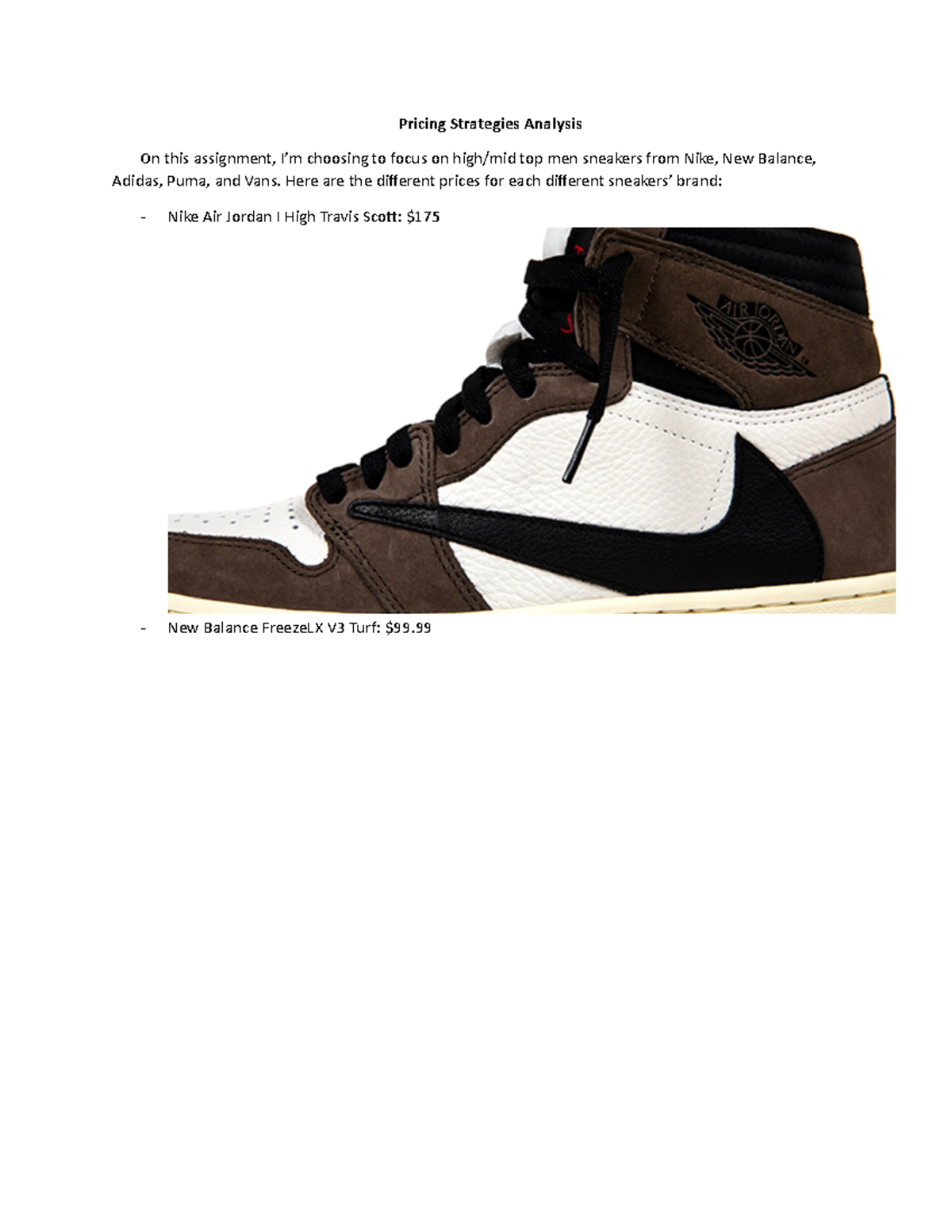 MKT301 assignment 2 Pricing Strategies Analysis on Nike Shoes Pricing Strategies Analysis On