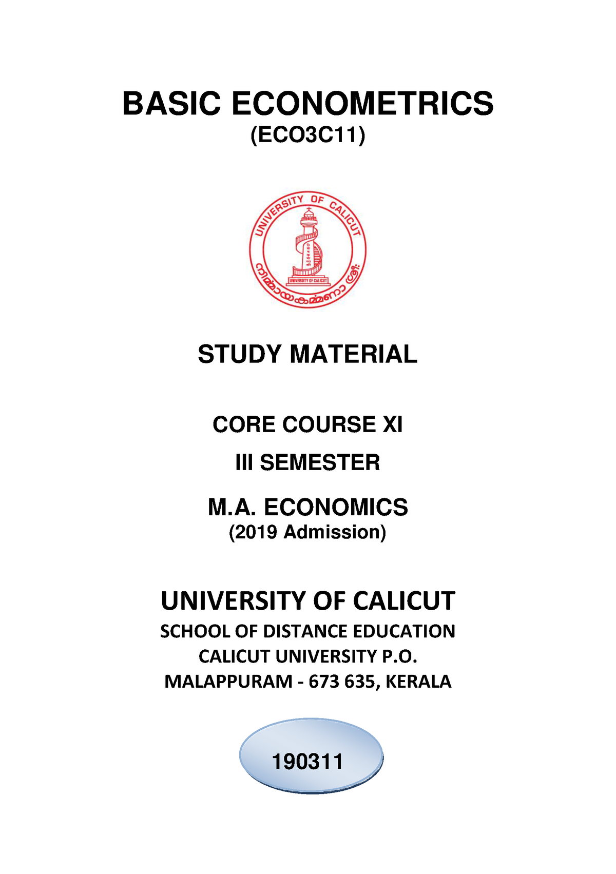 Basic Econometrics - BASIC ECONOMETRICS (ECO3C11) STUDY MATERIAL CORE ...