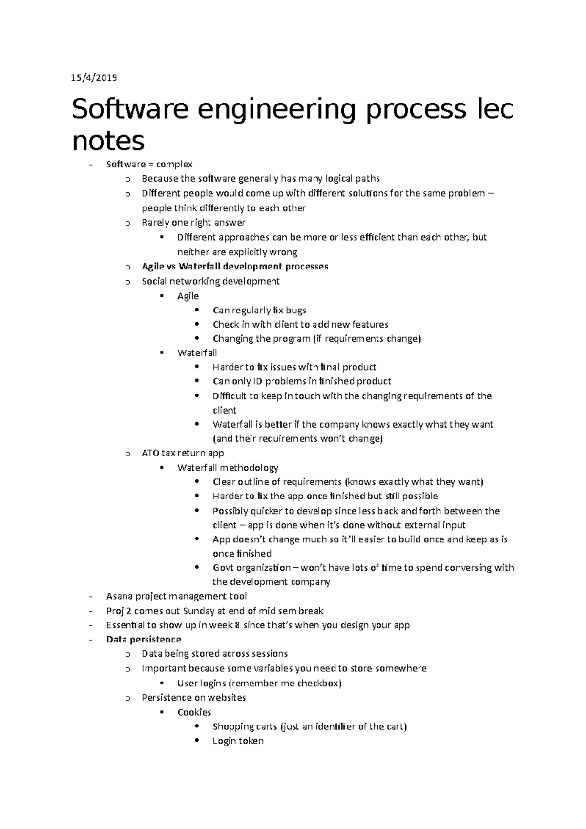 Software Engineering Process + Javascript classes and local storage ...