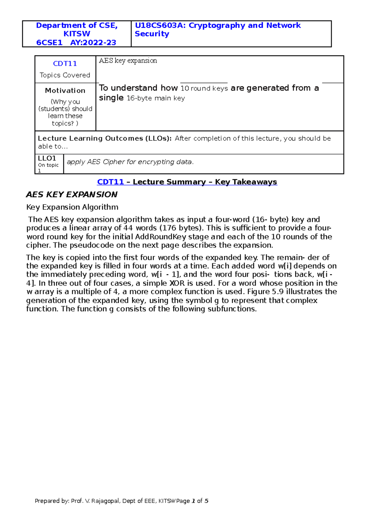 CNS CDT11 Summary - Important notes - KITSW 6CSE1 AY:2022- Security CDT ...