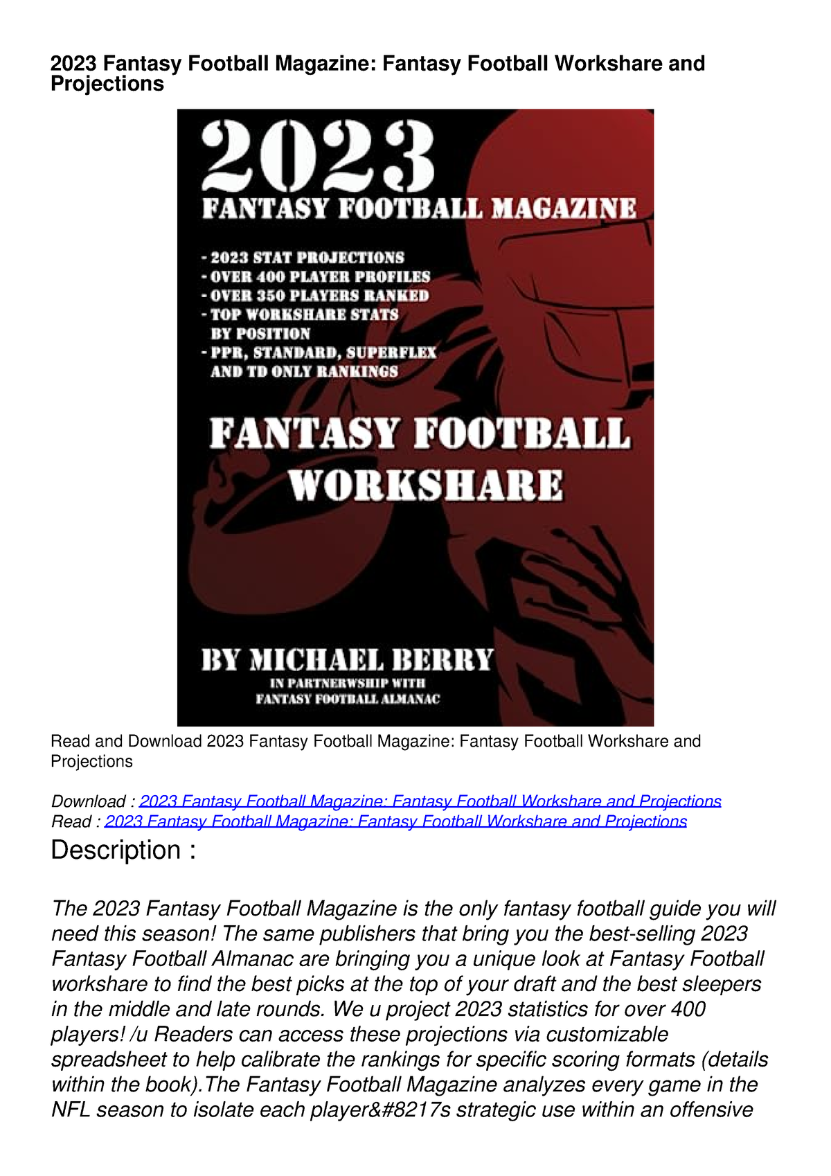 2023 Fantasy Football Magazine: Fantasy Football Workshare and