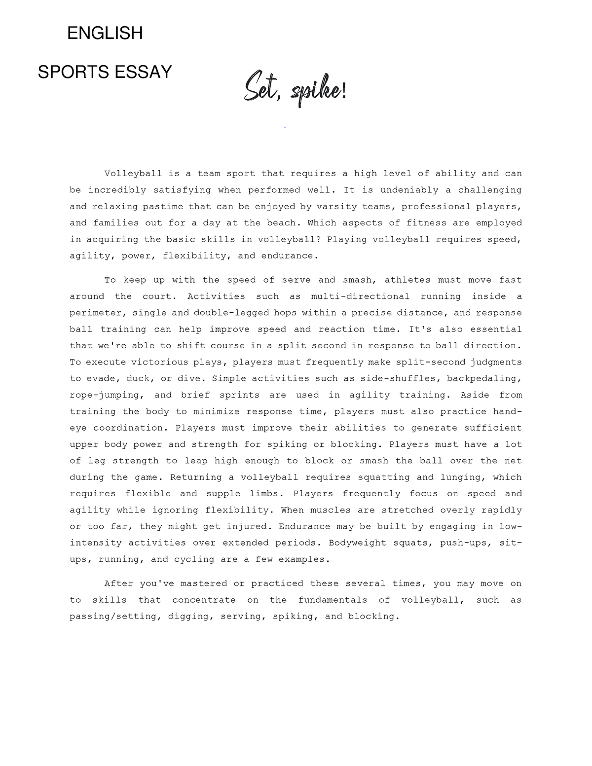 volleyball essay in english pdf