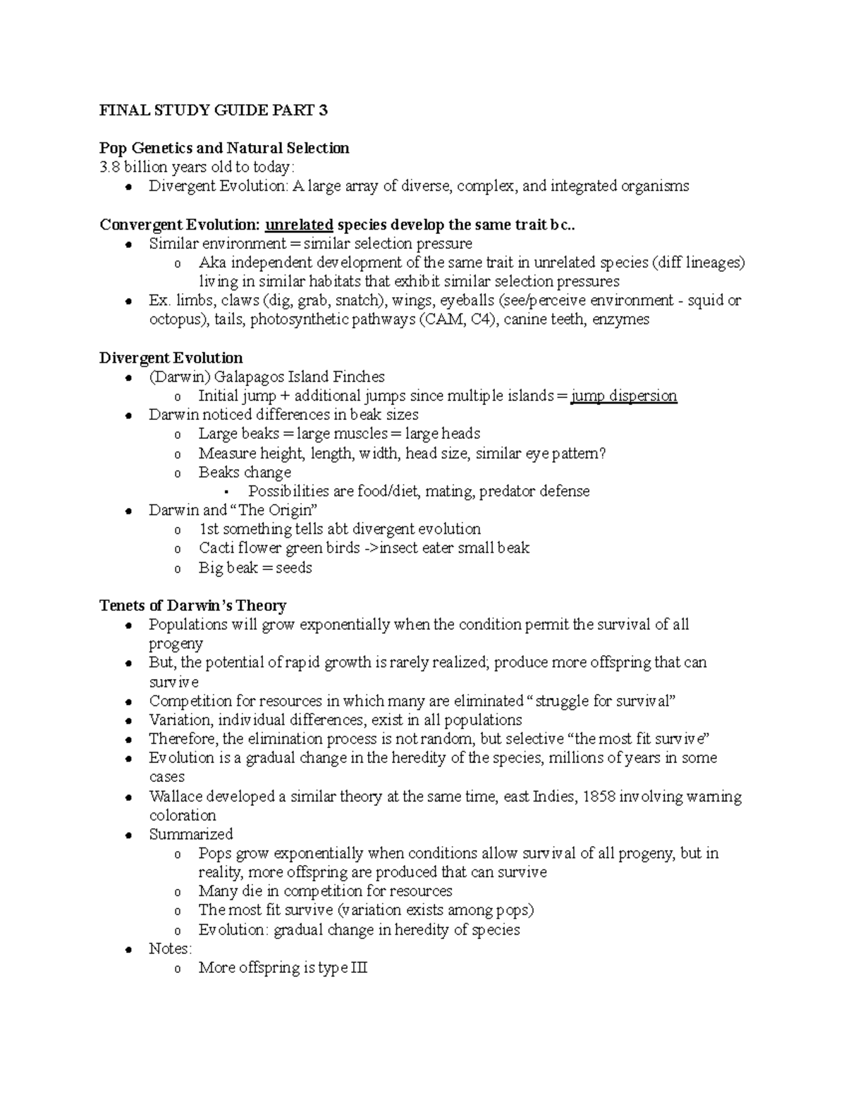 3. Final Study Guide- ECO - FINAL STUDY GUIDE PART 3 Pop Genetics and ...
