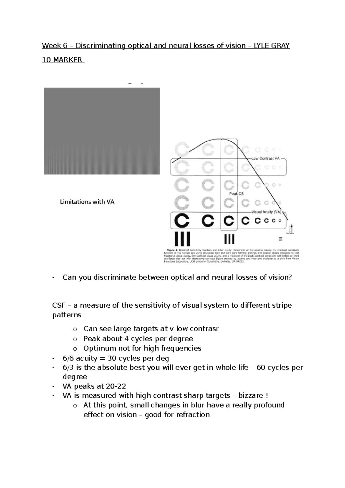 LOW Vision TRI B - lyle gray lecture notes - Week 6 – Discriminating ...