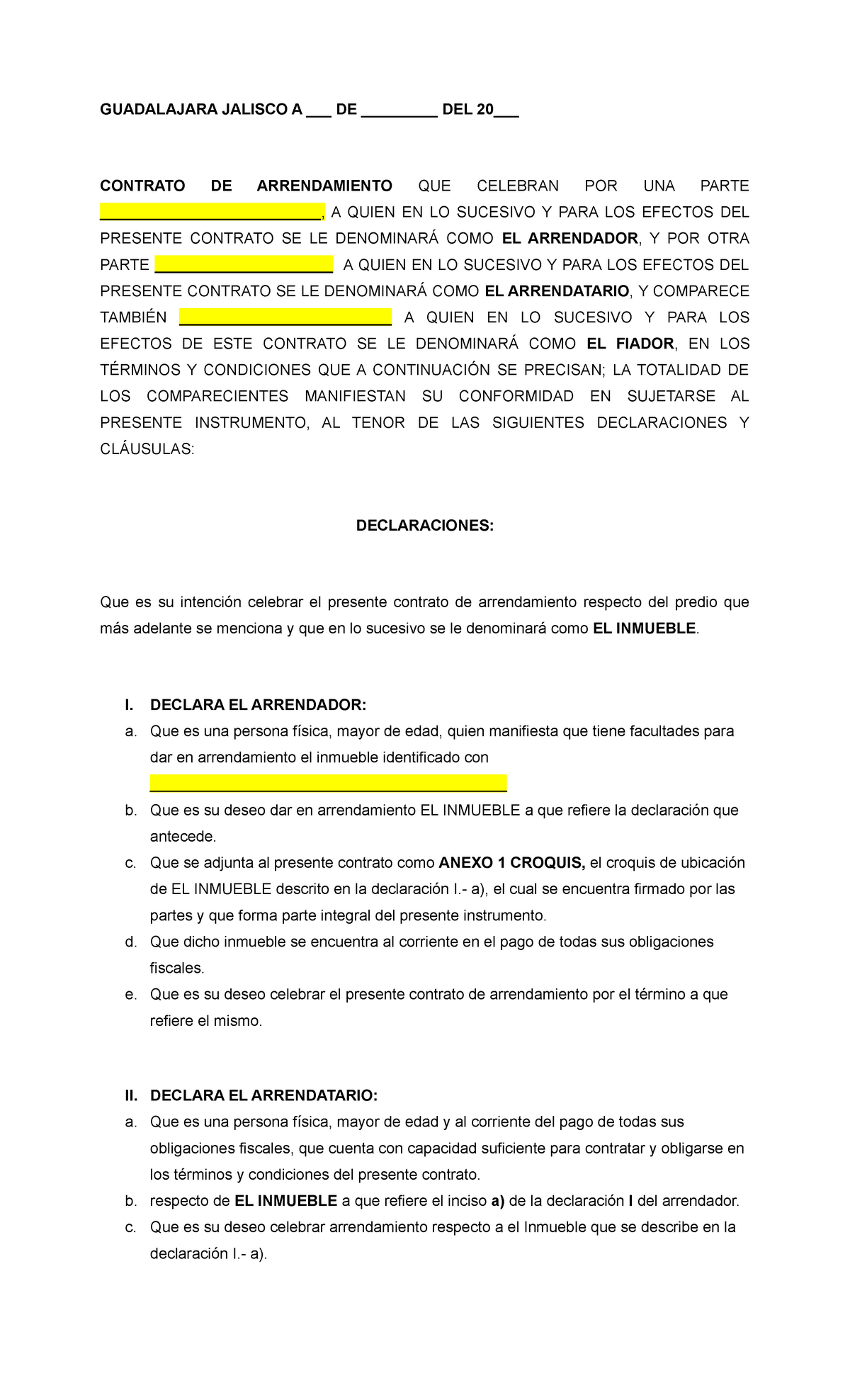 Contrato DE Arrendamiento DE Persona Fisica - GUADALAJARA JALISCO A ...