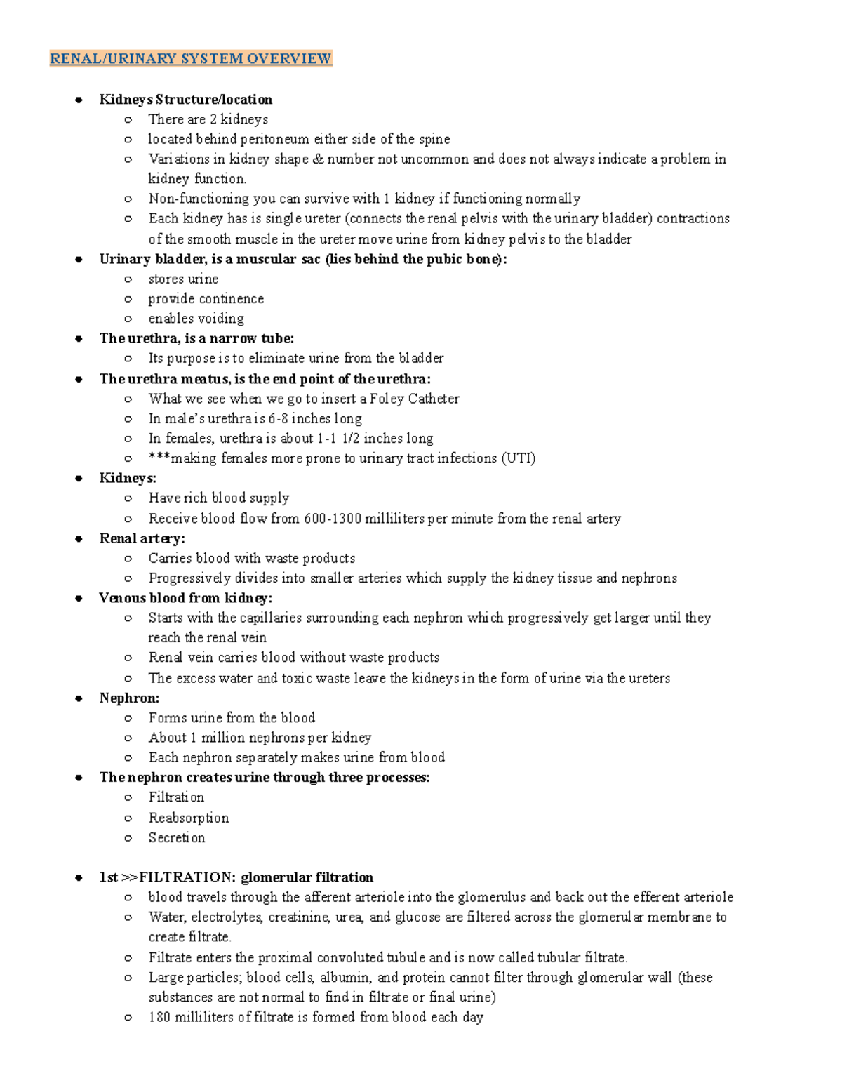 19. Renal 1 Overview - Lecture notes 19 - RENAL/URINARY SYSTEM OVERVIEW ...