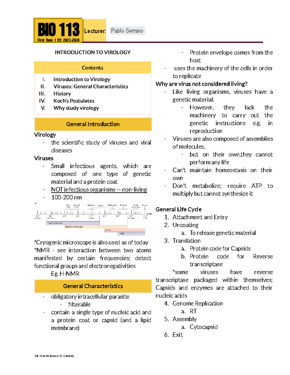 BIO 113 Transes Mod 1 - BIO 113 First Sem | SY. 2023- INTRODUCTION TO ...