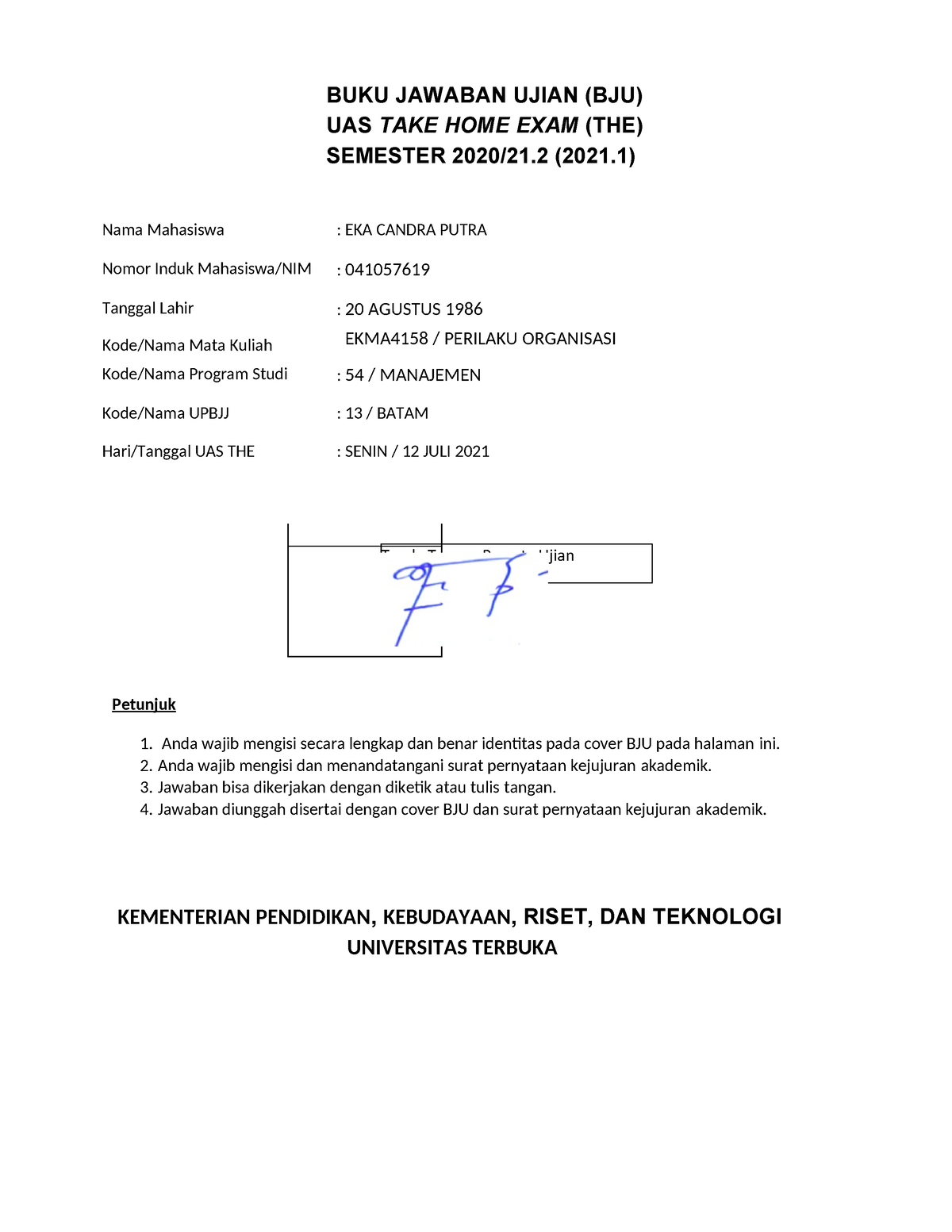 Scribfree - Tugas Akuntansi - Tanda Tangan Peserta Ujian BUKU JAWABAN ...