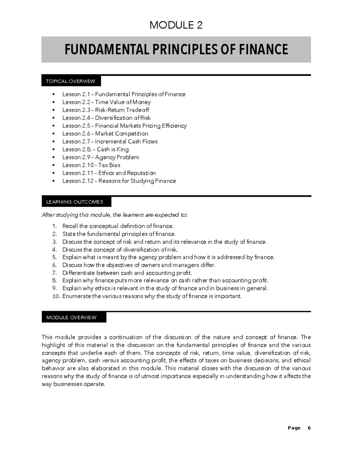 Financial Management Module 02 Fundamental Principles OF Finance ...