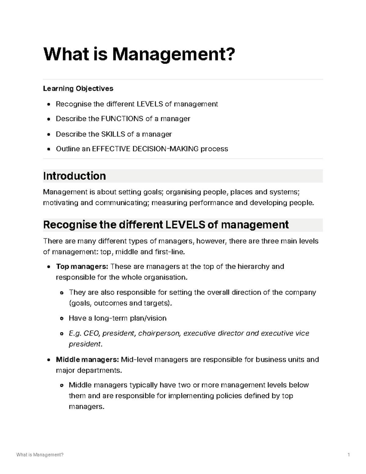 Week One | What is Management - What is Management? Learning Objectives ...