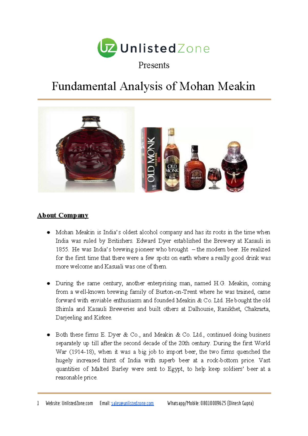 Fundamental Analysis of Mohan Meakin Presents Fundamental Analysis of Mohan Meakin About