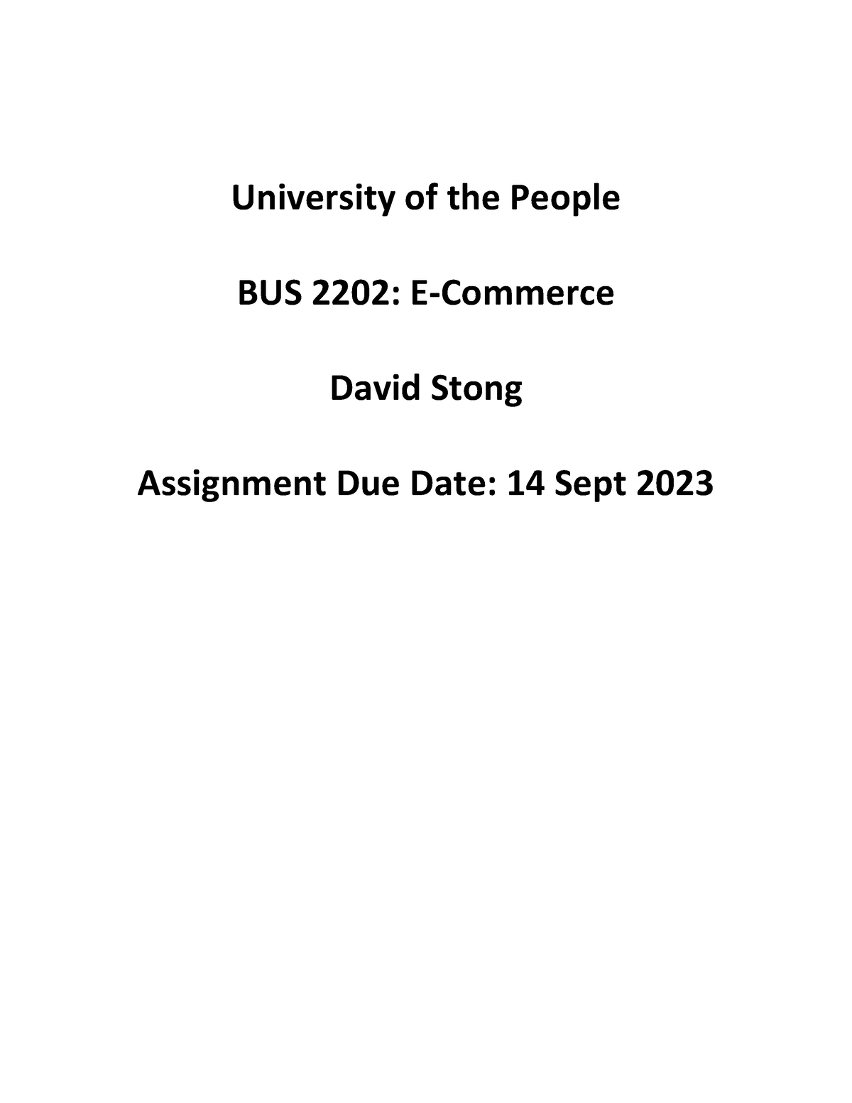 Week One Written Assignment - University Of The People BUS 2202: E ...