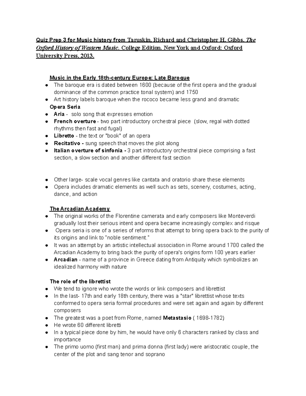Quiz Prep 3 for Music History Quiz Prep 3 for Music history from Taruskin, Richard and