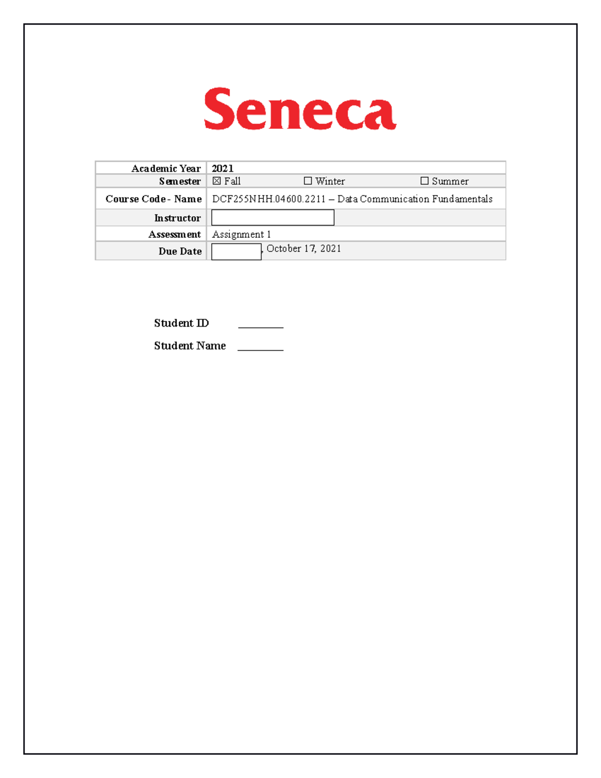 Assignment 1 - Copy - Academic Year 2021 Semester ☒ Fall ☐ Winter ...