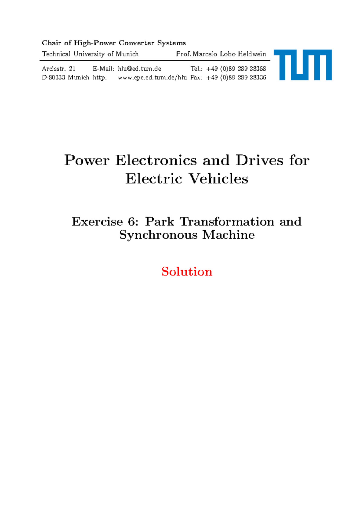 06 - Solution - Park Transformation and Synchronous Machine - Chair of ...