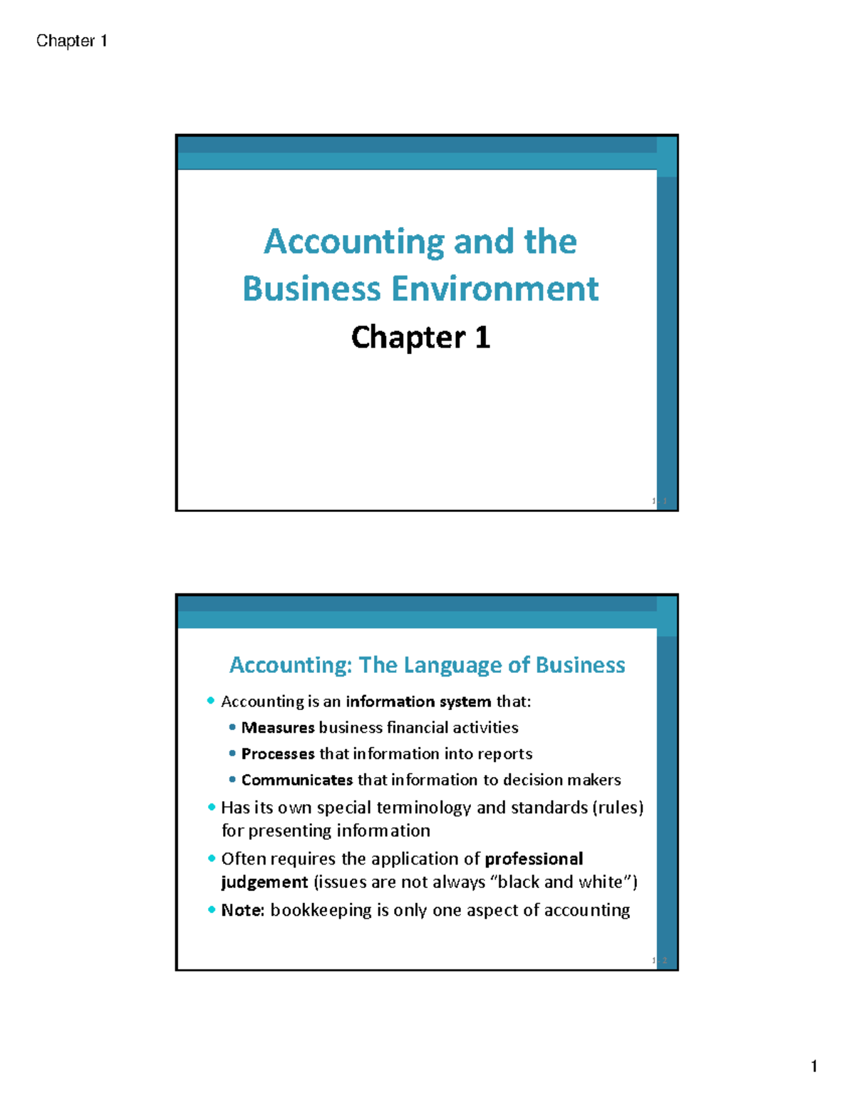 Chapter 1 lecture notes - student - Accounting and the Business ...