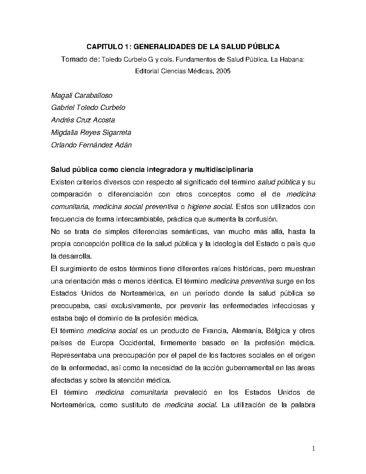 02fundamentos Teoricos Capitulo 1 Generalidades De La Salud PÚblica Tomado De Toledo Curbelo 7780