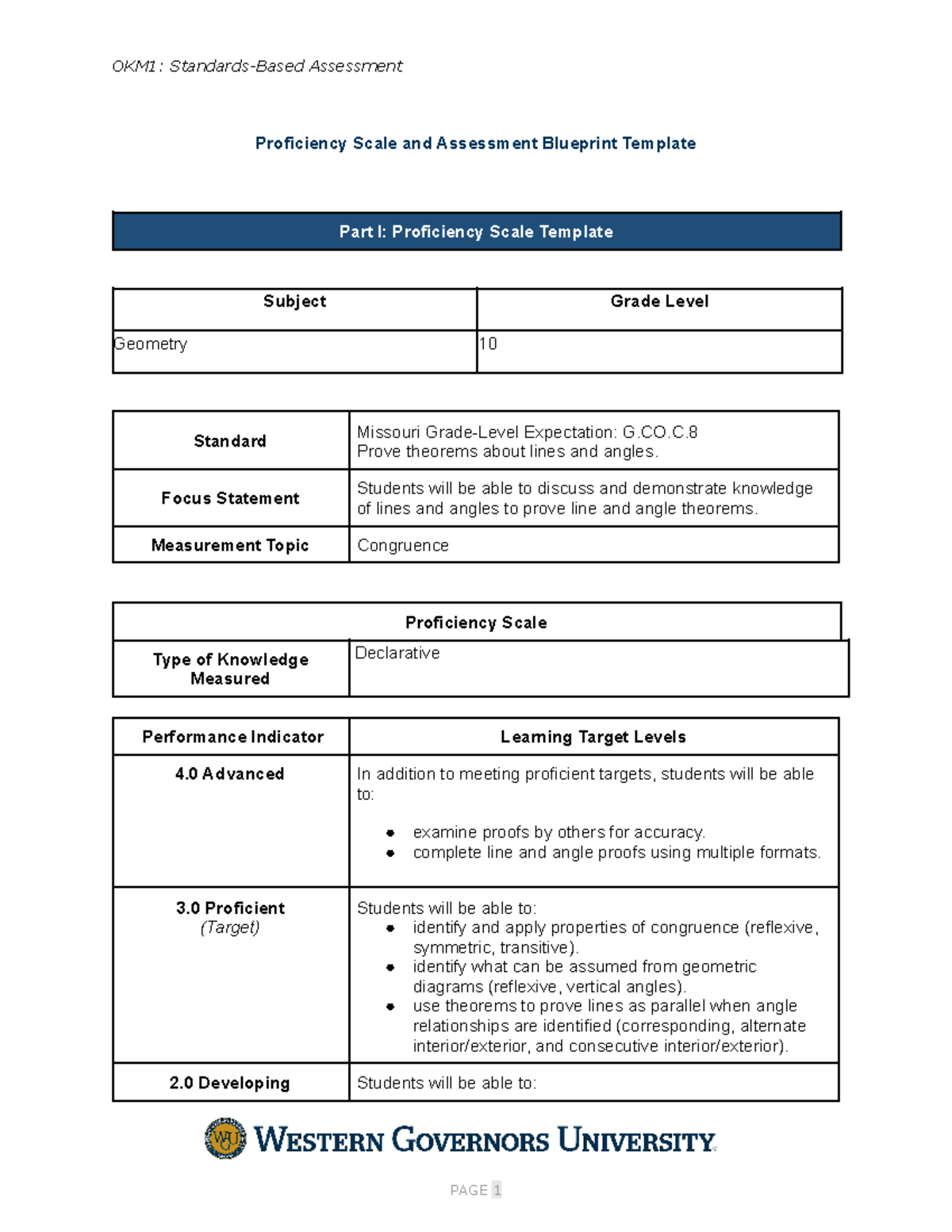 D184 Task 2 passed - OKM1: Standards-Based Assessment Proficiency Scale ...