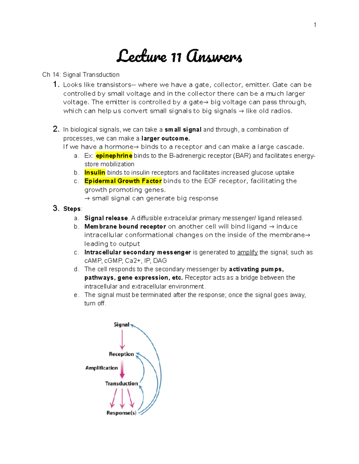 Biochem Lecture 11 Answers (Ch 14) Lecture 11 Answers Ch 14 Signal
