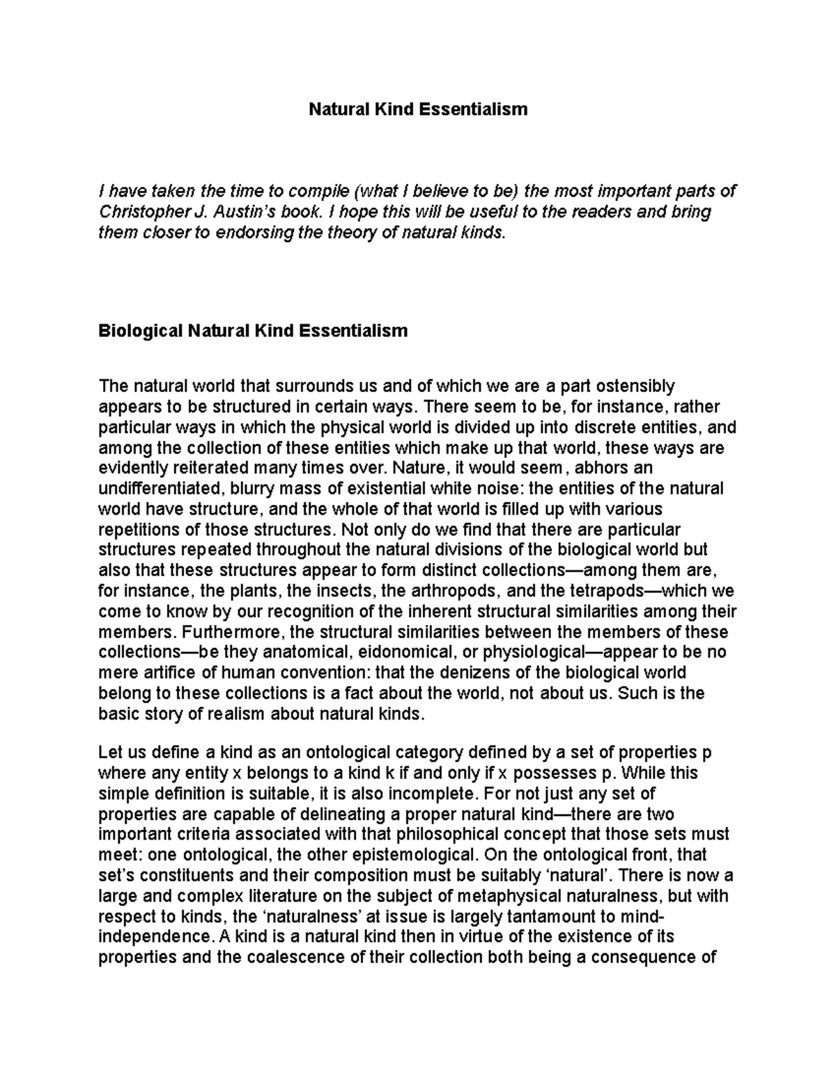 Natural kind essentialism introduction Natural Kind Essentialism I