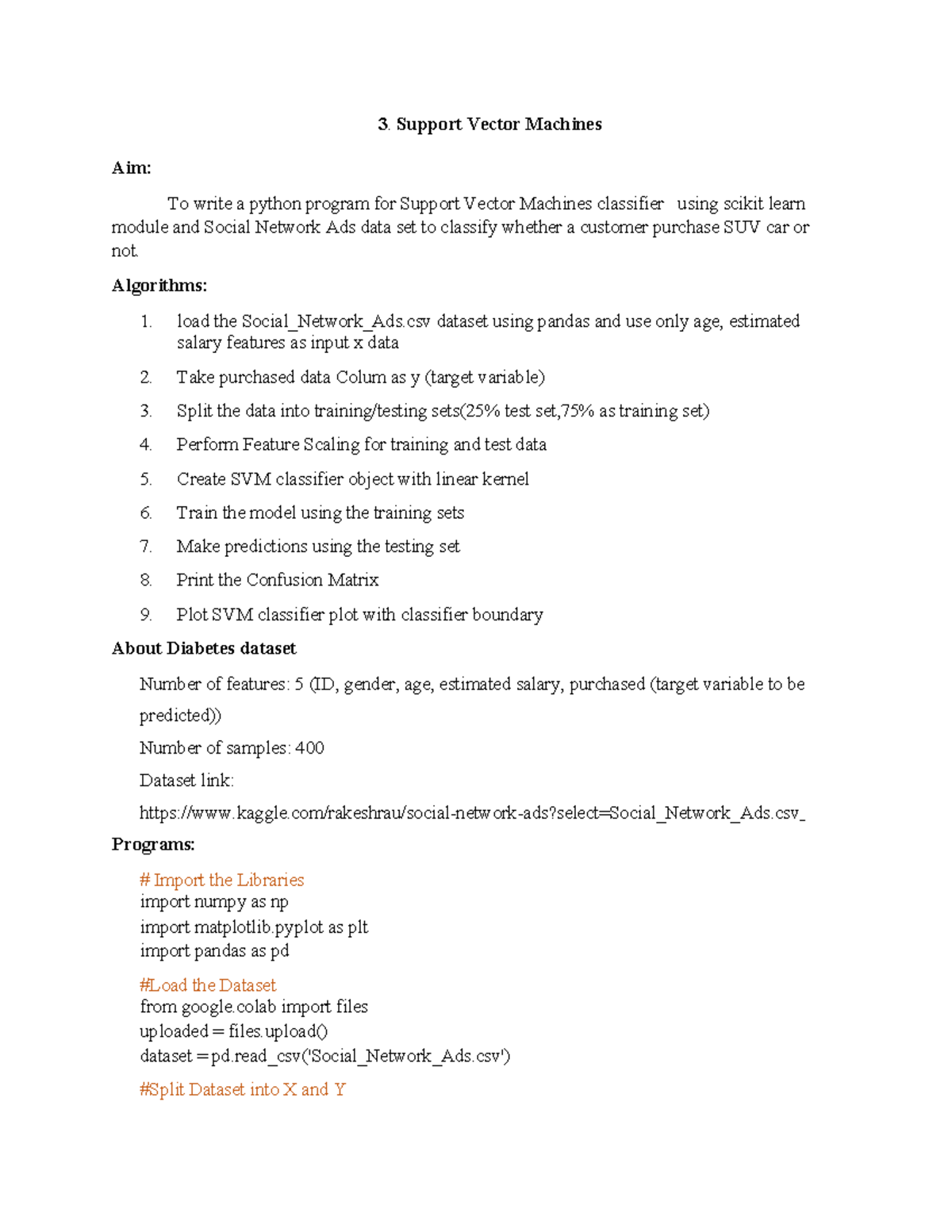3 - practical - Support Vector Machines Aim: To write a python program ...