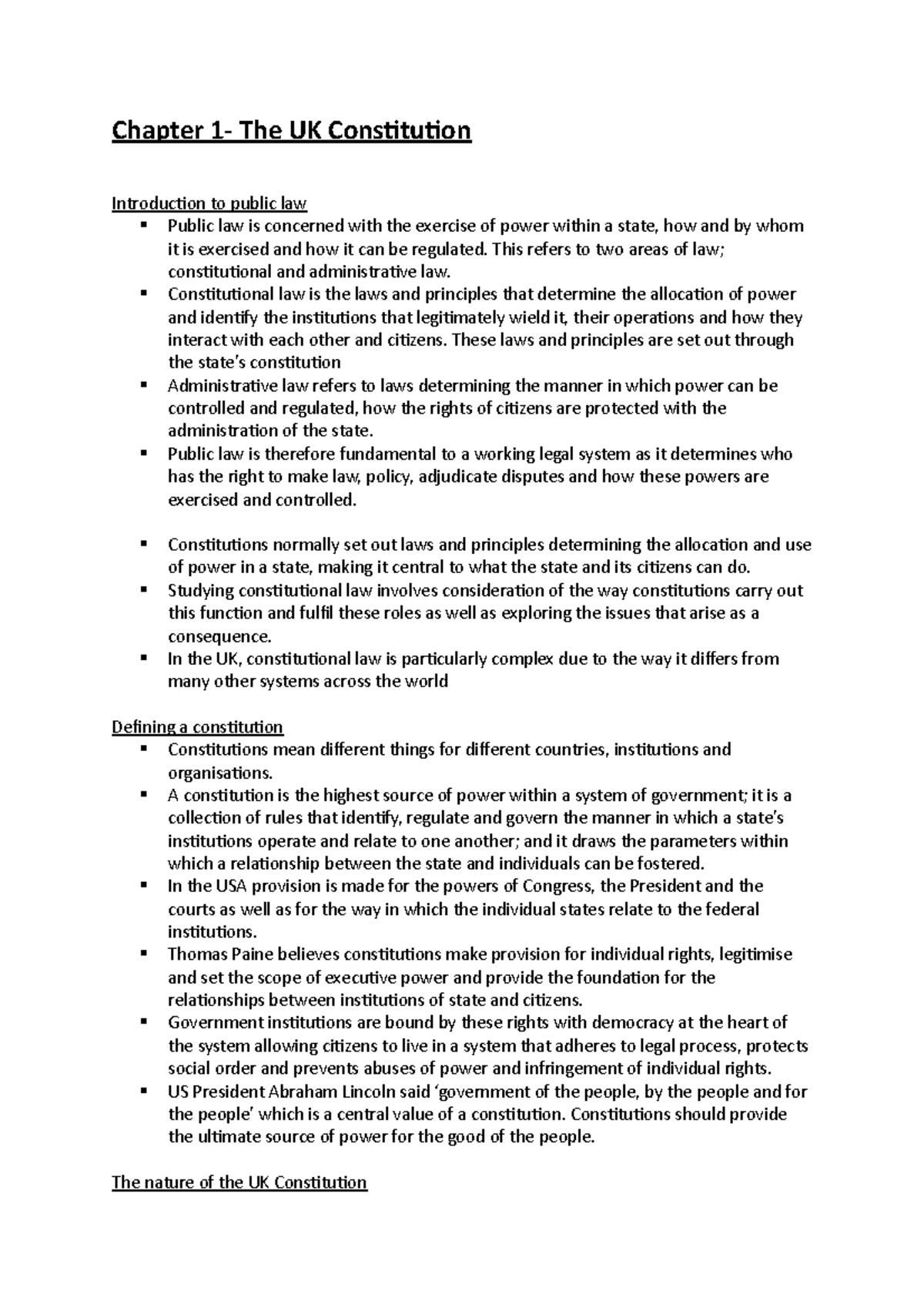 Chapter 1 The UK Constitution Chapter 1 The UK Constitution