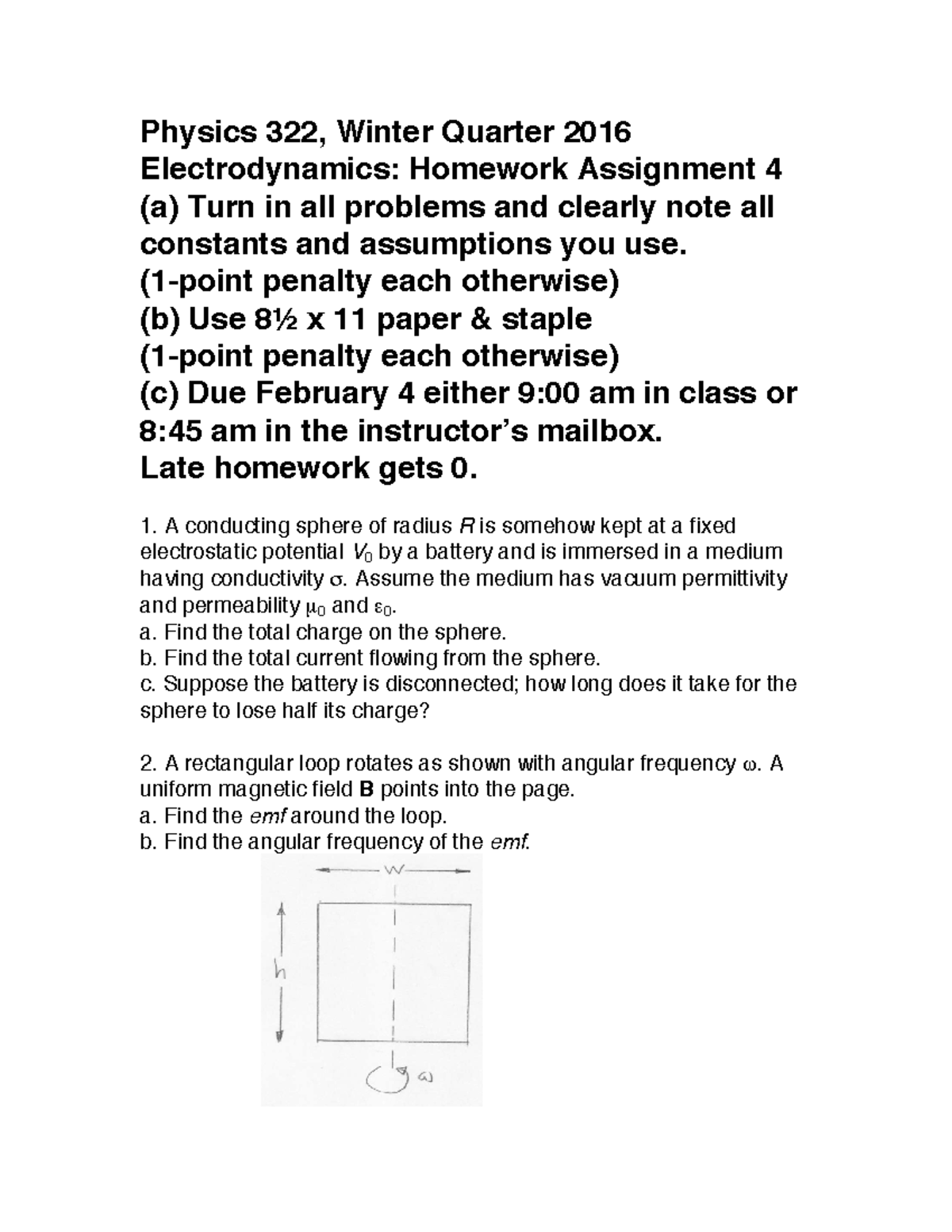 Homework 4 - Phys 322 Hw - Physics 32 2, Winter Quarter 20 16 ...